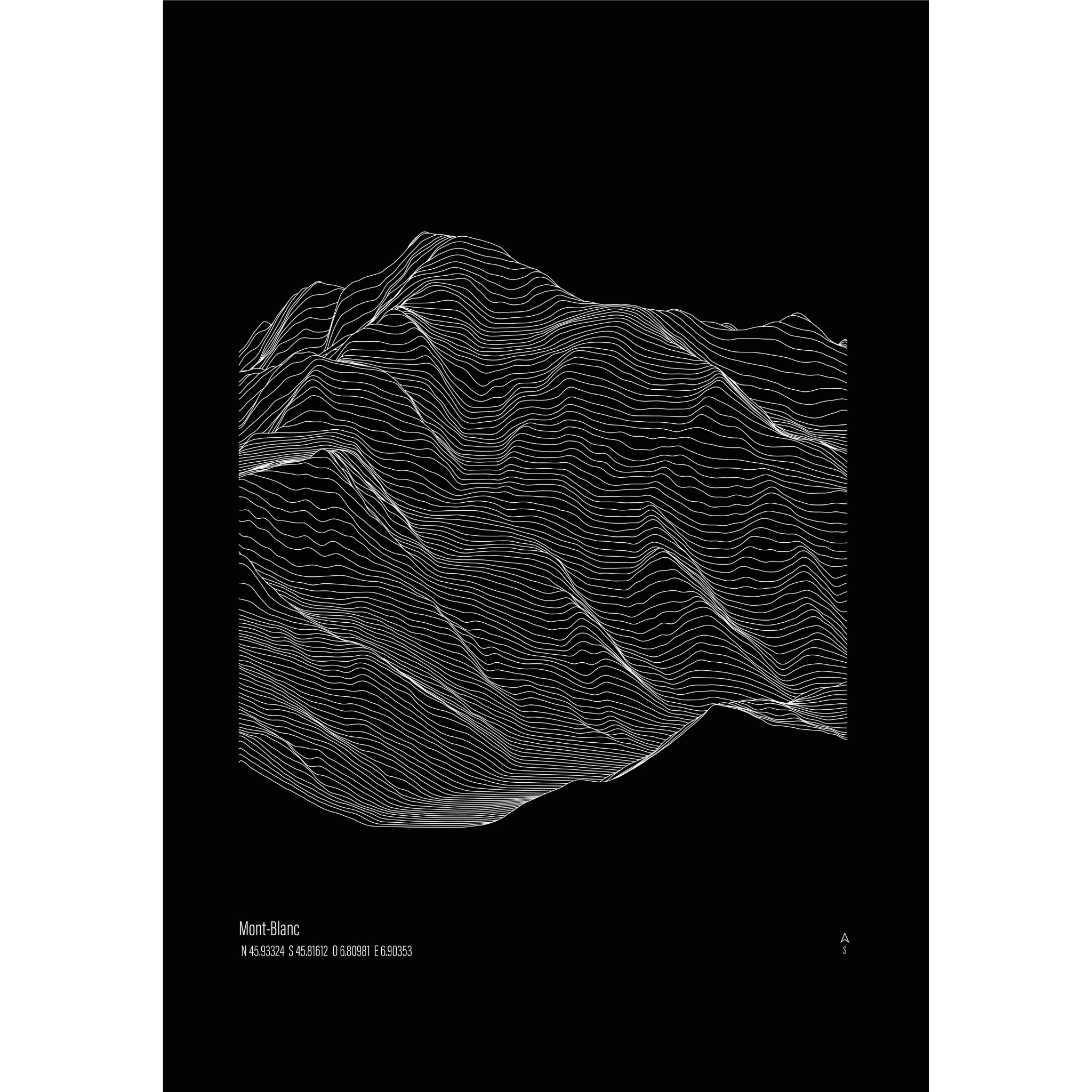 Illustration topographique du Mont-Blanc, détail sommet — Alta Ateliers